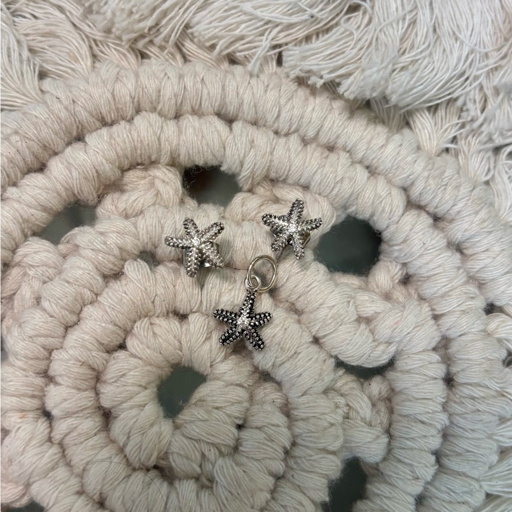Silver Starfish Earrings and Pendant Set